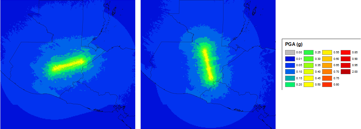 PGA footprints associated to two fault planes of the same earthquak.